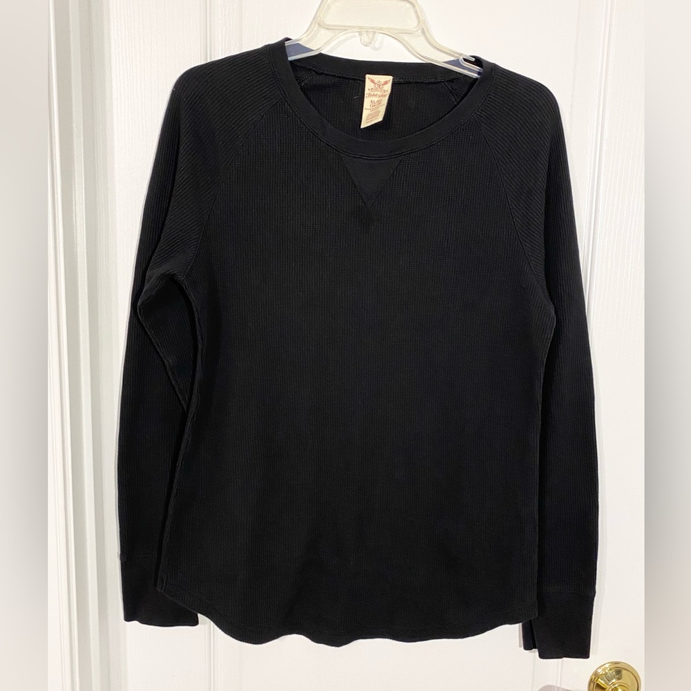 Faded Glory Waffle Knit Long Sleeve Thermal Top Black Size XL